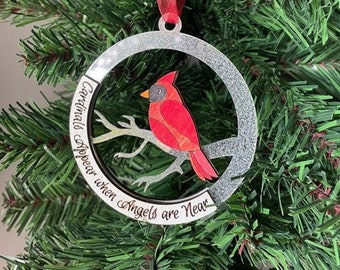 Cardinal Ornament | Cardinals Appear When Angels are Near| Wooden Ornament |Remembrance | Memory Christmas Ornament | Bird Watcher | Redbird