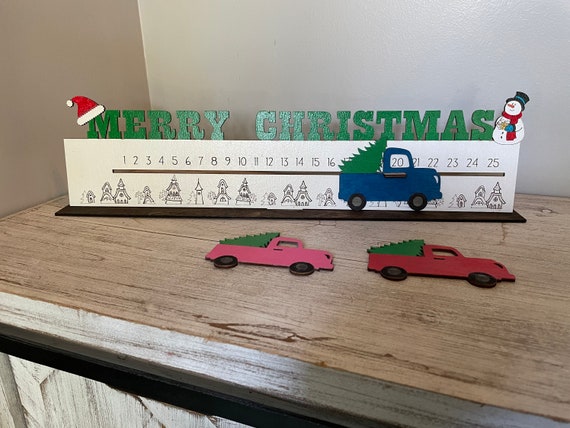 木製クリスマスアドベントカレンダー トラック型 クリスマストラックカウントダウン | 動くトラック付きアドベント