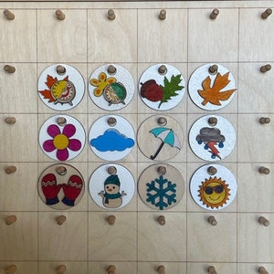 2&quot; Weather Coins | 16&quot; x 24&quot;  Calendar | Seasons Coin Perpetual Calendar | Chart Coins | Wood 3D Coin | Summer, Spring, Winter, Fall