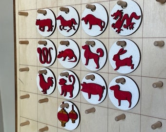 Moedas de feriado chinesas de 1,25" para calendário de 11" x 16" | Moeda da temporada para calendário perpétuo | Moedas de gráfico | Moeda de imagem | Moedas 3D de madeira