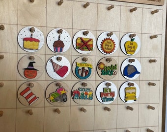 1.25" Back to School Coins | 11" x 16" Calendar | Season Coin Perpetual Calendar | Chart Coins | Picture | Wood 3D Coin | Celebration, Party