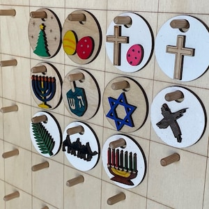 1.25&quot; Religious Holiday Coins | 11&quot; x 16&quot; Calendar | Season Coin Perpetual Calendar | Chart Coins | Picture | Wood 3D Coin | Celebration