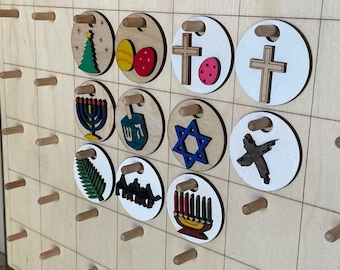 1.25" Religious Holiday Coins | 11" x 16" Calendar | Season Coin Perpetual Calendar | Chart Coins | Picture | Wood 3D Coin | Celebration