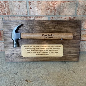 Personalized Engraved Award Hammer on Board with Horse Nails | Retirement | Graduation Gift | Fathers Day Gift | Tool | Groomsmen | Birthday