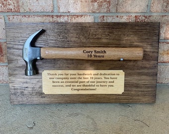 Personalized Engraved Award Hammer on Board with Horse Nails | Retirement | Graduation Gift | Fathers Day Gift | Tool | Groomsmen | Birthday