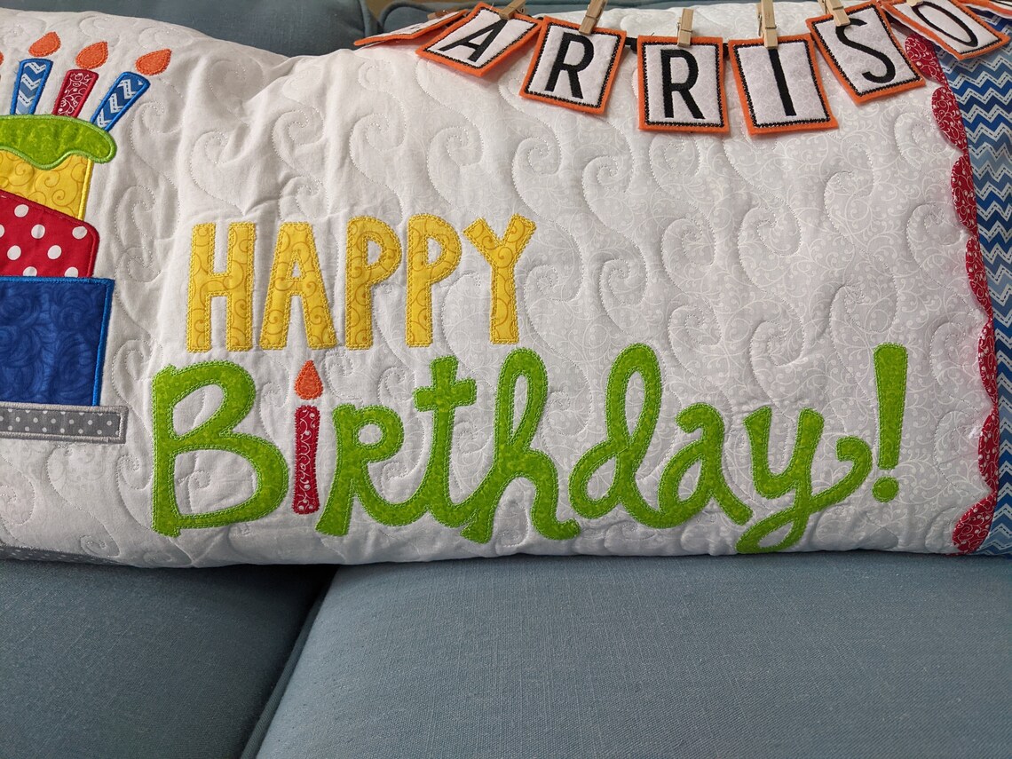 Happy Birthday Bench Pillow Cover Handmade, Decor Pillow Cover, Happy