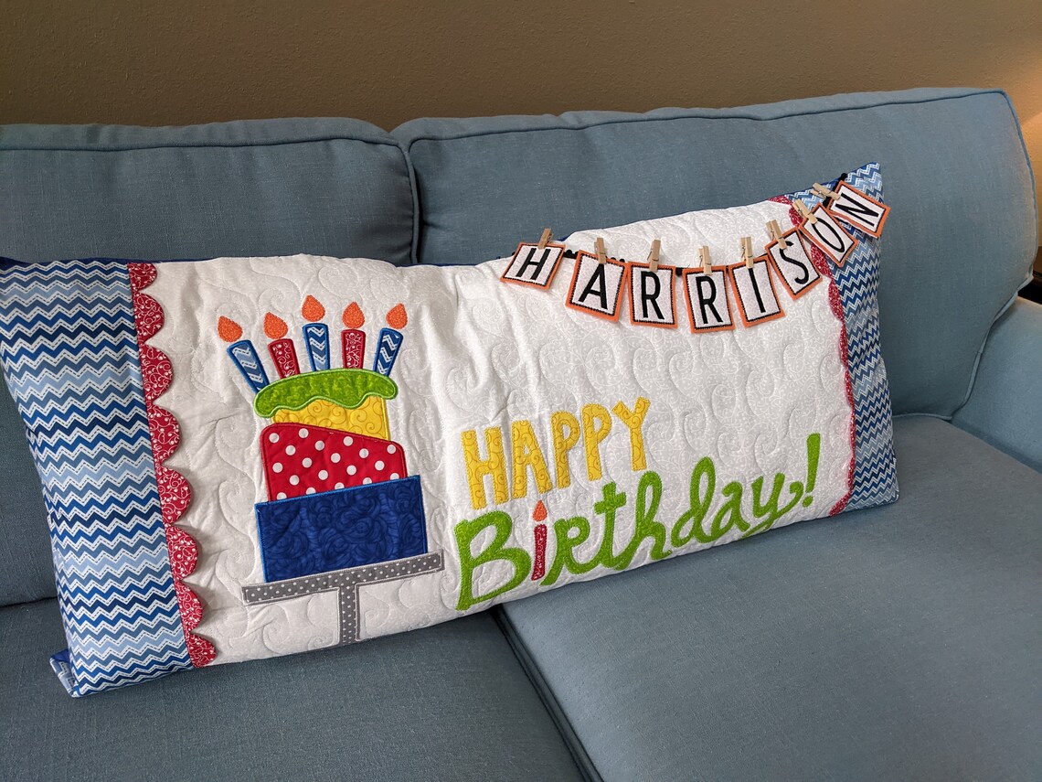 Happy Birthday Bench Pillow Cover Handmade, Decor Pillow Cover, Happy