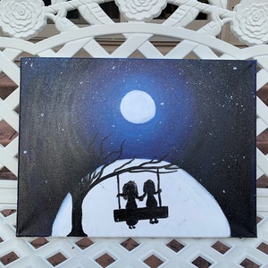 Friends Swinging In The Moonlight Painting Etsy Friends Swinging In The Moonlight Painting Etsy