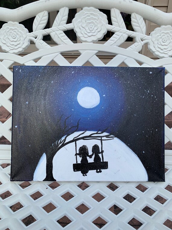 Friends Swinging In The Moonlight Painting Etsy Friends Swinging In The Moonlight Painting Etsy