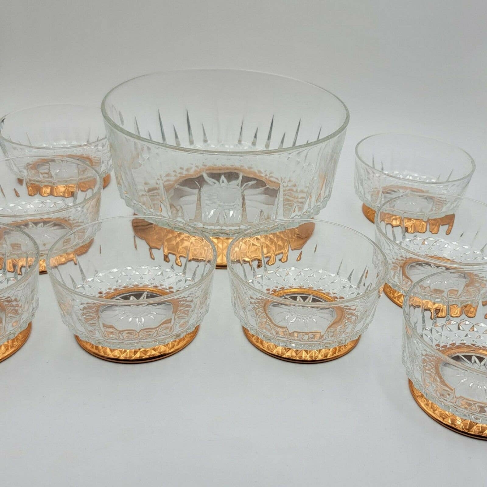 Vintage Arcoroc France Salad Bowl Set Copper Footed Etsy