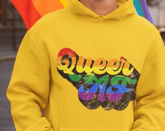Queer AF Hoodie Equal Rights LGBTQ+ Sweatshirt Gift Gay Trans Queer Bi Lesbian Unisex Hooded Sweatshirt