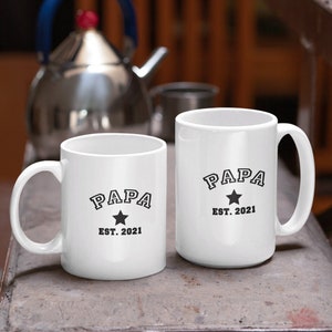 Papa Est 2021 Mug New Papa Coffee Cup Baby Reveal Coffee Pregnancy Annoucement Mug 11 Or 15 Oz Ceramic Mug