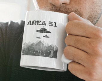 Ufo Mug Area 51 Distressed Graphic Coffee Mug Aliens Spaceship Mug 11 Or 15 Oz Ceramic Mug