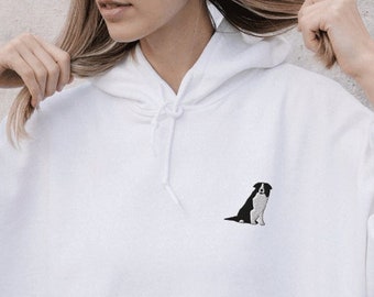 Border Collie Dog Hoodie Embroidered Border Collie Dog Black and White Dog Hoodie Dog Themed Gift Border Collie Dog Shirt