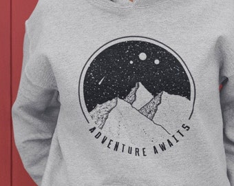 Adventure Awaits Hoodie Mountain Forest Hoodie Outdoor Hoodie Mountains Sweatshirt Comfy Trendy Sweatshirt Camping Apparel