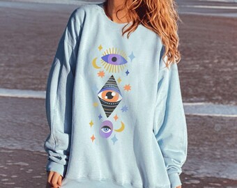 Evil Eye Shirt Evil Eyes All Seeing Eye Witchy Shirt Open Third Eye Evil Eye Crewneck Boho Aesthetic Crewneck Oversized Sweatshirt