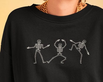 Dancing Skeletons Sweatshirt Halloween Shirt Spooky Funny Aesthetic Clothing Witchcore Oversized Sweatshirt Trending Crewneck Sweatshirt