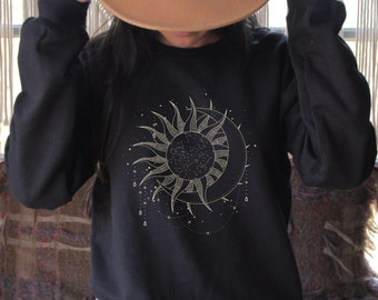 Sun And Crescent Moon Sweatshirt | Moon Sweater | Astrology Sweatshirt | Bohemian Crewneck Unisex Sweatshirt | Halloween Sweatshirt