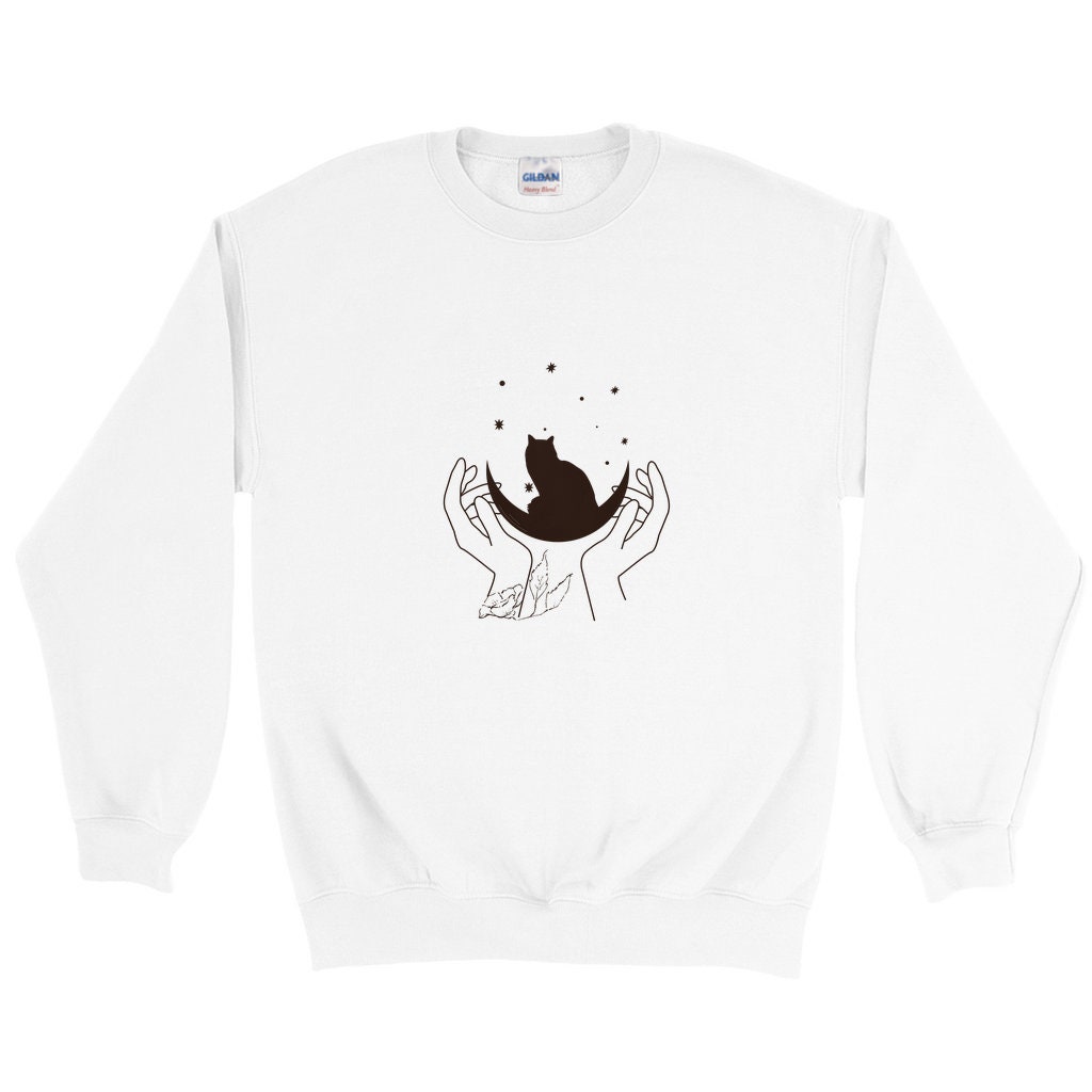 Cat on the Crescent Moon Sweatshirt Boho Style Sweatshirt - Etsy