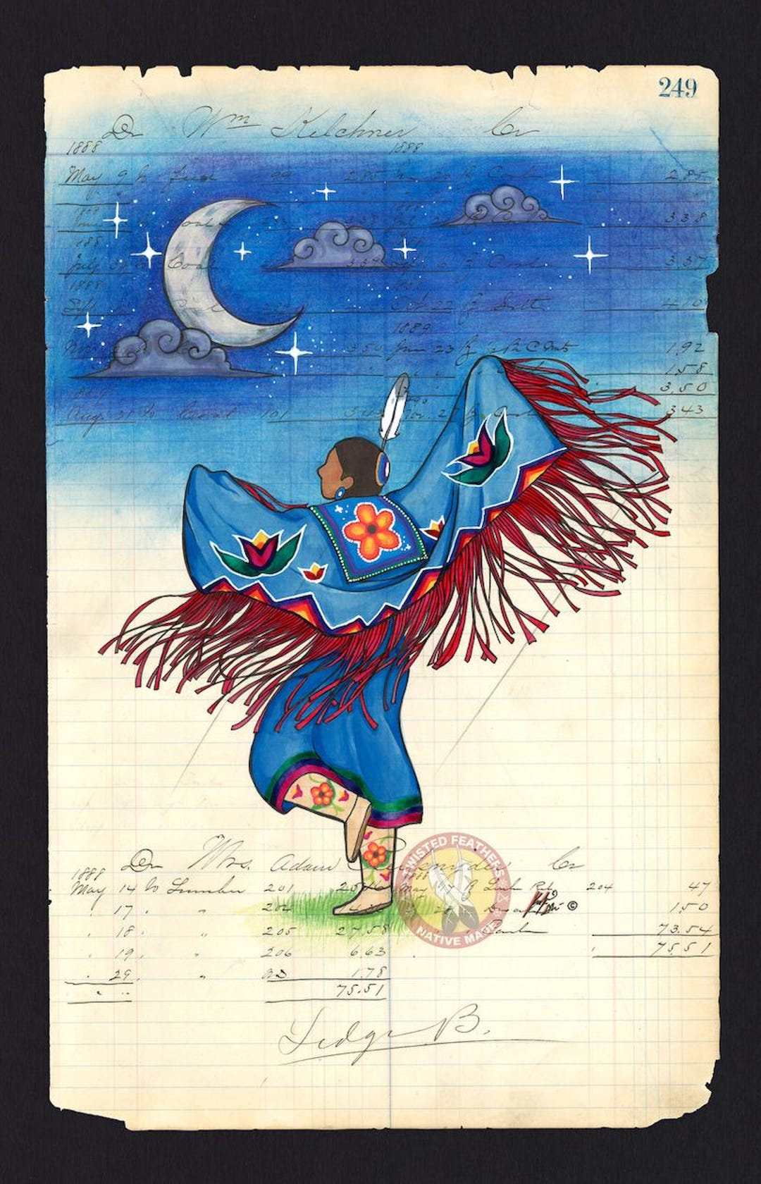 Dancin' Under the Stars Native American Fancy Dancer Ledger Art Print ...
