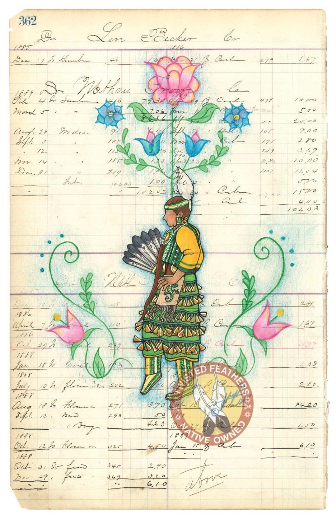 Native American Jingle Dress Dancer Ledger Art Print: Chippewa Cree ...