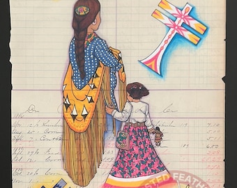 Nikâwiy “My Mother”/Native American Ledger Art Archival Print by Chippewa Cree Artist