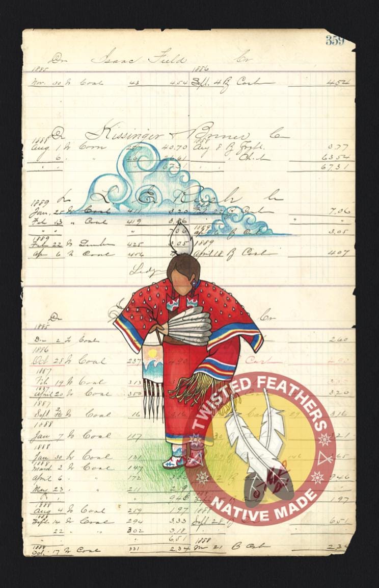 Elk Mountain Woman (Southern Cloth)/Native American Ledger Art Archival Print by Chippewa Cree Artist