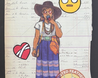 Runnin' Late/Native American Ledger Art Archival Print by Chippewa Cree Artist
