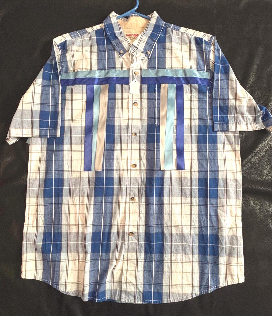 Native American Made Men's Plaid Blue and White Ribbon Shirt - Western ...