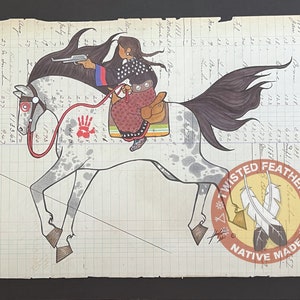 Buffalo Calf Road Woman/Native American Ledger Art Archival Print by Chippewa Cree Artist