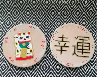 Ceramic Maneki Neko Coasters- Set of 2