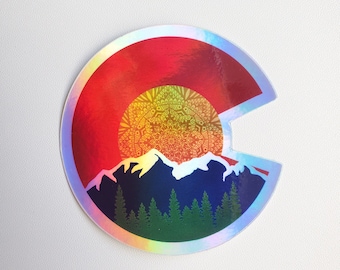 Holographic Colorado Waterproof Sticker, Mountain Sticker, Colorado Logo Sticker, Weatherproof Vinyl, Matte, Laptop Sticker, Iridescent