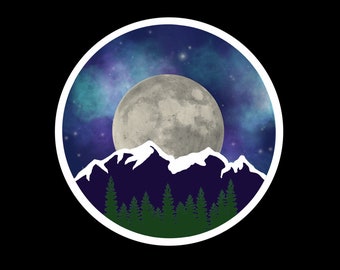 Starry Night Sky Waterproof Sticker, Mountain Sticker, Galaxy Sticker, Weatherproof Vinyl, Matte, Laptop Sticker, Moon Sticker, Galaxy
