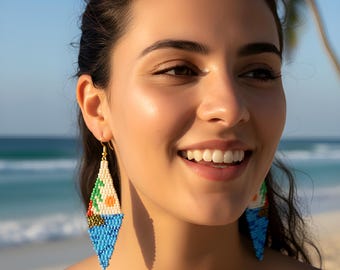 Boucles d'oreilles pendantes en perles de rocaille faites main - Bijoux Beachy Boho