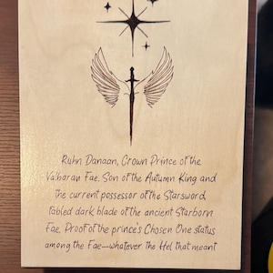Ruhn Danaan Crescent City Sarah J Maas Officially Licensed Kate Stewart Woodburned Shelf Decor