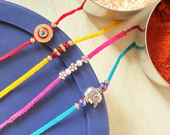 Red/Yellow/Pink/Teal Modern Simple Rakhi for Brothers and Kids, Rakhi Pack Set of 4, Raksha Bandhan Rakhri Personalized, Father-Son Rakhdee