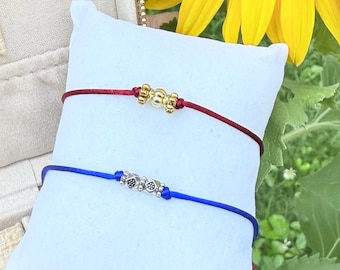 Burgundy and Blue Adjustable Minimalist Rakhis for Brother & Kid Sliding Knot Pre-Tied Rakhris 2 Pack Rakhee Bracelets for Raksha Bandhan