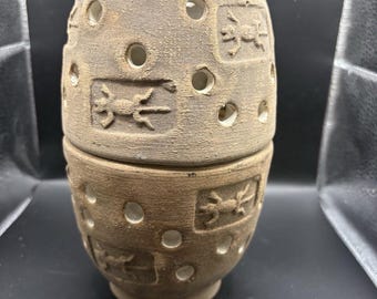 Cilindro decorativo de terracota estilo suroeste - Portavelas con lagartijas 8x4