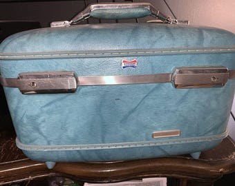 Vintage American Tourister Hartschale Zug Koffer Blau Keine Schlüssel Guter Zustand