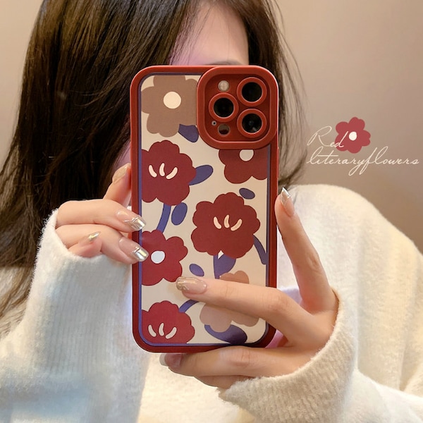 Red Flowers iPhone Case, Christmas Vibe, iPhone 14, 14 pro, 14 pro max, iPhone 13, 13 pro, 13 pro max, 13 mini, iPhone 12 , iPhone 11, XR