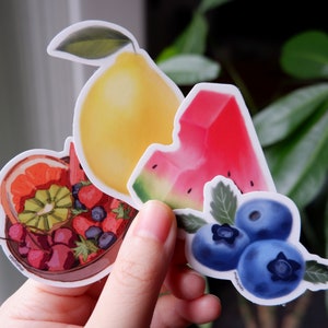 Fruit Stickers | Lemon Watermelon Blueberry Fruit Bowl | Die Cut Premium Matte Vinyl Weatherproof Waterproof | Laptop Phone Water bottle