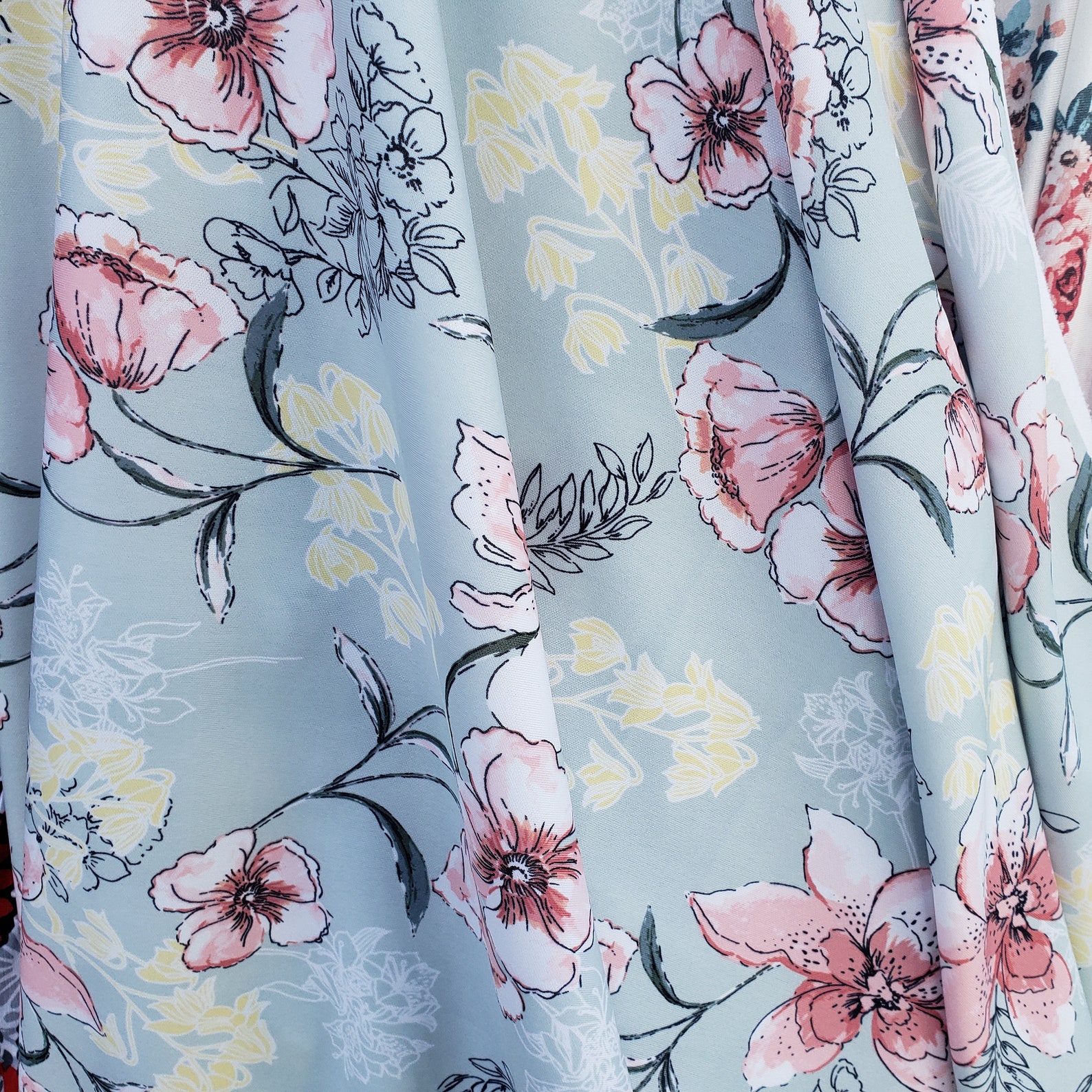 Aqua Floral Scuba Two Way Stretch Fabric Sold by the Yard - Etsy