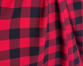 Buffalo Plaid 4 Way Stretch Vermelho Preto Xadrez Bullet Tecido Vendido por jarda