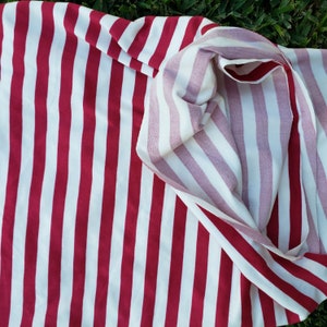 White/Wine Striped 4 way stretch  double Brushed Fabric Sold by the yard
