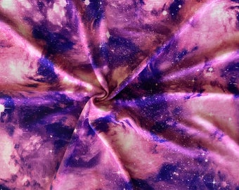 BALA. Púrpura Magenta Tie dye Galaxy Print Fabric Vendido corte a medida / Púrpura / MAgenta / Blanco Tie dye Galaxy Print Bullet Fabric Vendido cortado a medida