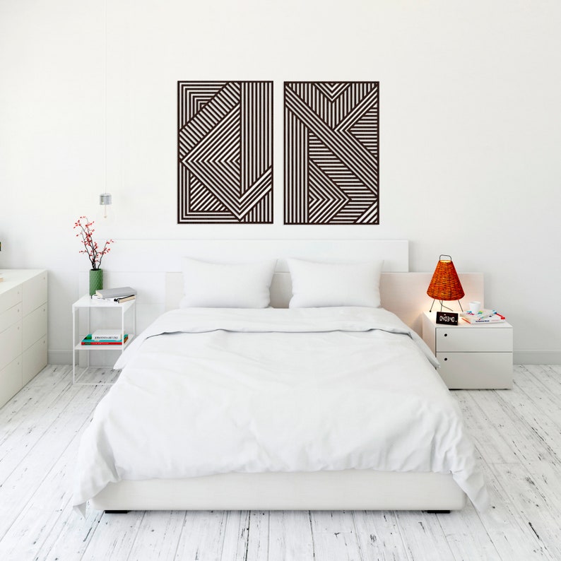 Geometric Wood Wall Art Set Geometric Wood Wall Art Large Etsy