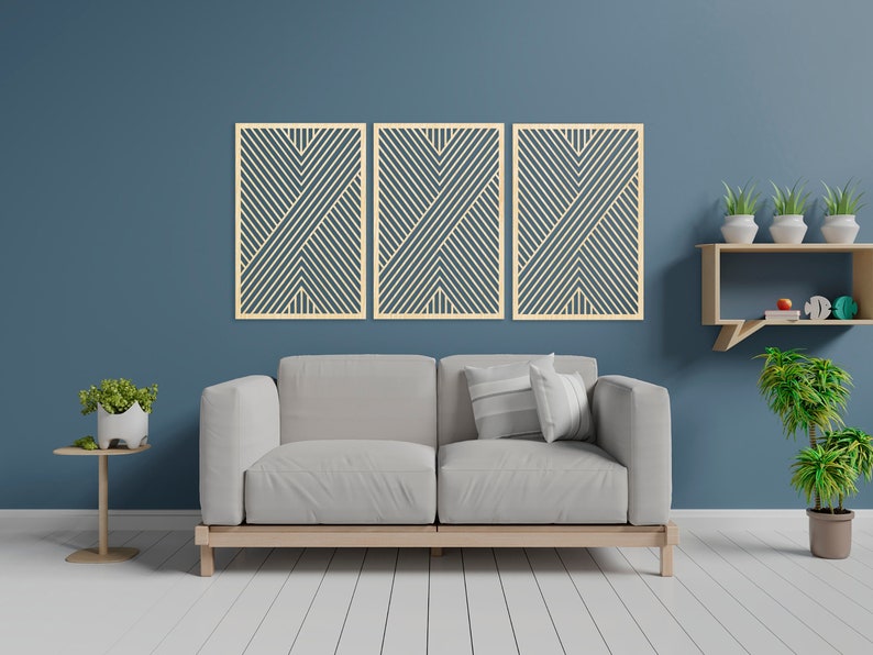 Geometric Wood Wall Art Geometric Wood Wall Decor Set of 3 Etsy