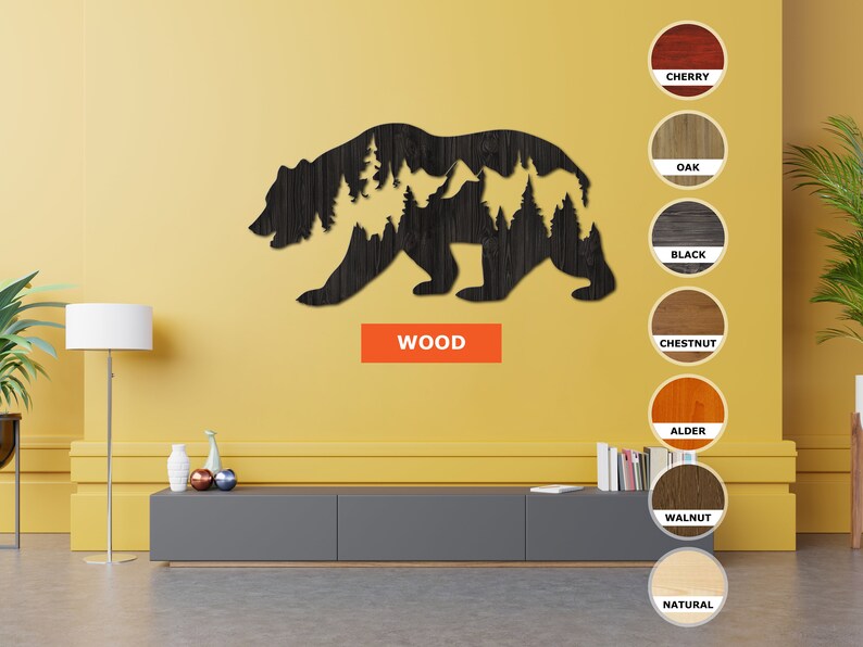 Bear wood wall art Wooden bear wall decor Bear and Etsy