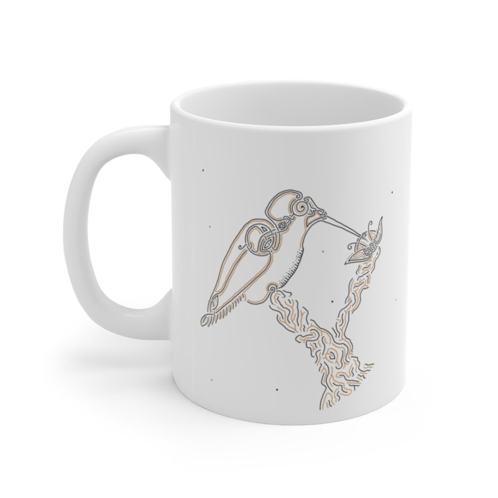 Taza de café de colibrí y flor con diseño inspirado en