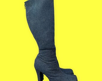 Denim Knee High Boots - Etsy